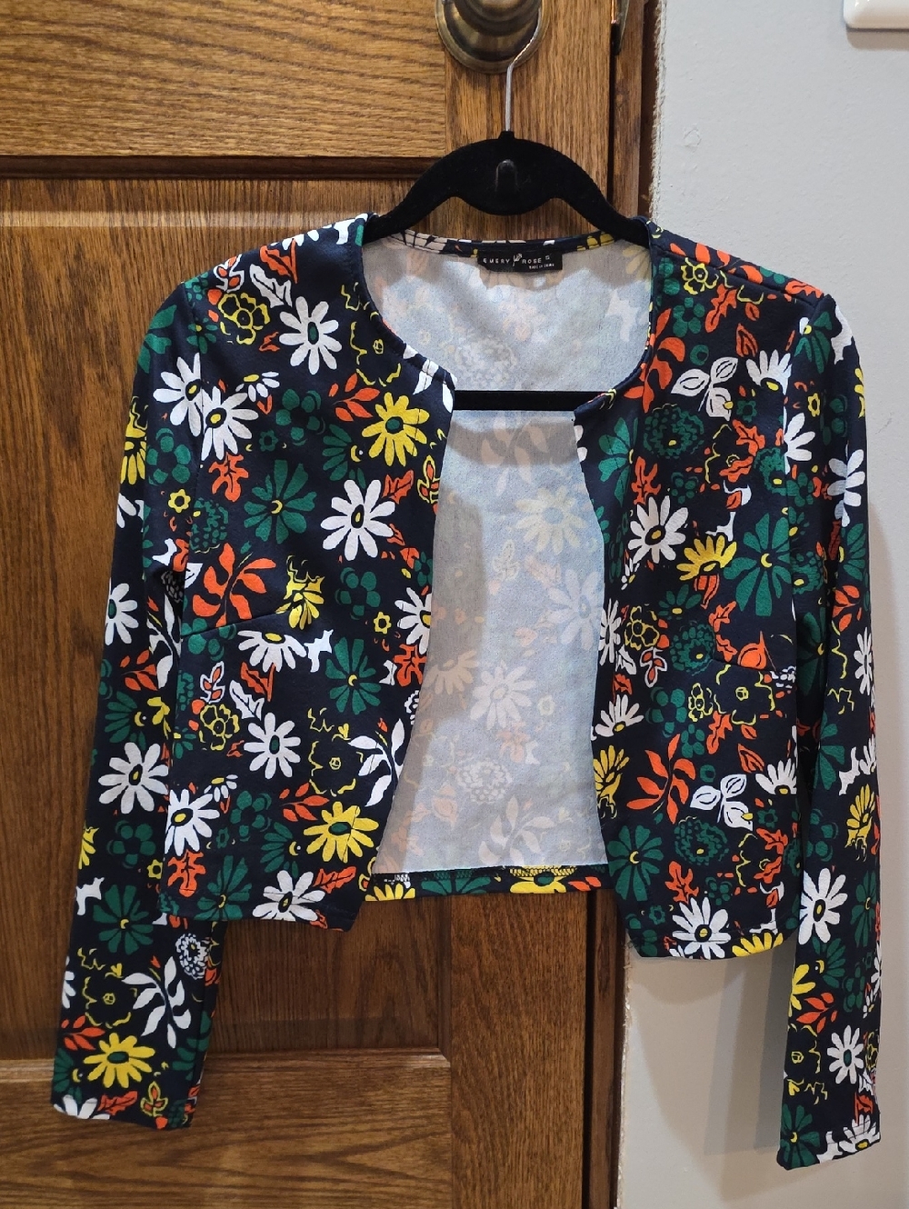 Emery Rose Floral Open-Front Cropped Jacket